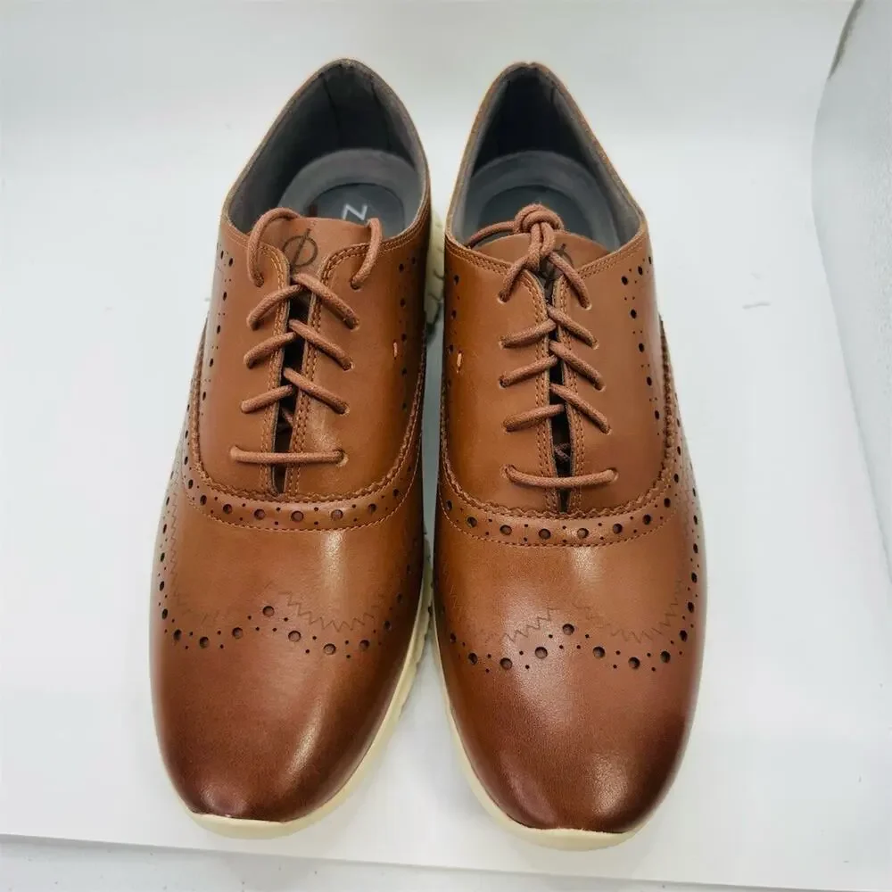 Cole Haan ZERØGRAND Wingtip Oxford Shoes Brown/Ivory Men's Size 9 B Narrow